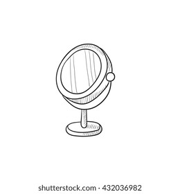 Round makeup mirror vector sketch icon isolated on background. Hand drawn Round makeup mirror icon. Round makeup mirror sketch icon for infographic, website or app.