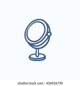 Round makeup mirror vector sketch icon isolated on background. Hand drawn Round makeup mirror icon. Round makeup mirror sketch icon for infographic, website or app.