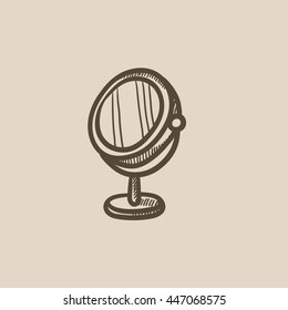Round makeup mirror vector sketch icon isolated on background. Hand drawn Round makeup mirror icon. Round makeup mirror sketch icon for infographic, website or app.