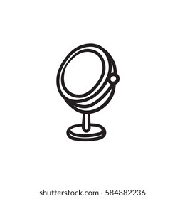 Round makeup mirror vector sketch icon isolated on background. Hand drawn Round makeup mirror icon. Round makeup mirror sketch icon for infographic, website or app.