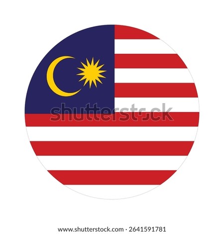 Round Malaysia Flag Icon – Malaysia Flag Circular Vector Badge with Standard Colors and National Symbol. Circle Flag Icon of Malaysia, Button Badge Icon.
