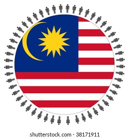 Round Malaysian flag with circle of people illustration