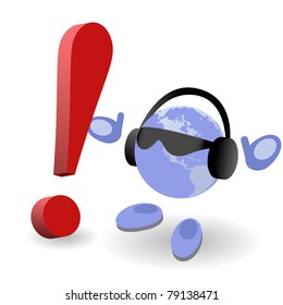 The round man and exclamation mark on a white background