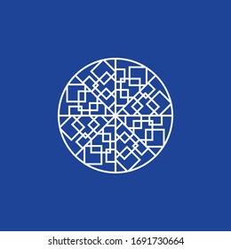 Round mandala. Abstract graphic vector illustration of circles, lines and squares