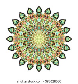 Round mandala. Arabic, Indian, Islamic, Ottoman ornament. Floral pattern, motif isolated on white background. Vector illustration.