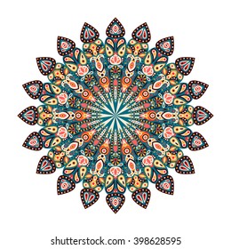 Round mandala. Arabic, Indian, Islamic, Ottoman ornament. Floral pattern, motif isolated on white background. Vector illustration.