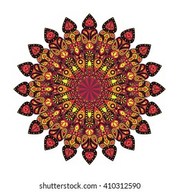 Round mandala. Arabic, Indian, Islamic, Ottoman ornament. Pink and chartreuse floral pattern, motif isolated on white background. Vector illustration.