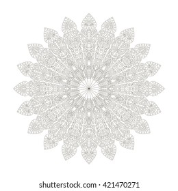 Round mandala. Arabic, Indian, Islamic, Ottoman ornament. Monochrome floral pattern, ramadan kareem motif for adult coloring book isolated on white background. Vector illustration.