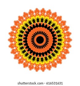 Round mandala. Arabic, Indian, Islamic, Ottoman ornament. Red and orange floral pattern, motif isolated on white background. Vector illustration.