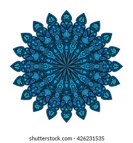Round mandala. Blue floral pattern, Arabic, Indian, Islamic, Ottoman ornament, Ramadan Kareem motif isolated on white background. Vector illustration for greeting cards, banners, invitations etc.