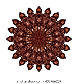 Round mandala. Brown floral pattern, Arabic, Indian, Islamic, Ottoman ornament, Ramadan Kareem motif isolated on white background. Vector illustration for greeting cards, banners, invitations etc.