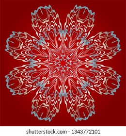 Round Mandala. For Coloring Book, Greeting Card, Invitation, Tattoo. Anti-Stress Therapy Pattern. Vector Illustration. Silver, red color.