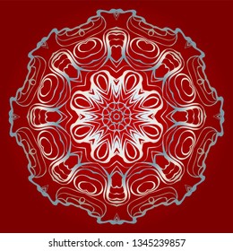 Round Mandala. For Coloring Book, Greeting Card, Invitation, Tattoo. Anti-Stress Therapy Pattern. Vector Illustration. Silver, red color.