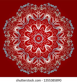Round Mandala. For Coloring Book, Greeting Card, Invitation, Tattoo. Anti-Stress Therapy Pattern. Vector Illustration. Silver, red color.