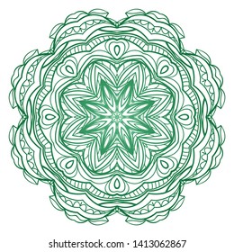 Round Mandala. For Coloring Book, Greeting Card, Invitation, Tattoo. Anti-Stress Therapy Pattern. Vector Illustration. 