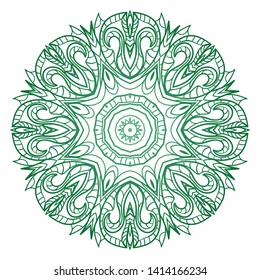 Round Mandala. For Coloring Book, Greeting Card, Invitation, Tattoo. Anti-Stress Therapy Pattern. Vector Illustration. 