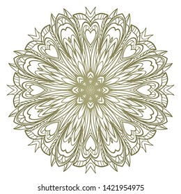 Round Mandala. For Coloring Book, Greeting Card, Invitation, Tattoo. Anti-Stress Therapy Pattern. Vector Illustration. 