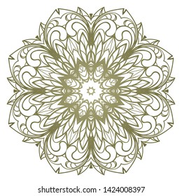 Round Mandala. For Coloring Book, Greeting Card, Invitation, Tattoo. Anti-Stress Therapy Pattern. Vector Illustration. 