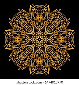 Round Mandala. For Coloring Book, Greeting Card, Invitation, Tattoo. Anti-Stress Therapy Pattern. Vector Illustration. 