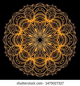 Round Mandala. For Coloring Book, Greeting Card, Invitation, Tattoo. Anti-Stress Therapy Pattern. Vector Illustration. 