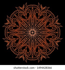 Round Mandala. For Coloring Book, Greeting Card, Invitation, Tattoo. Anti-Stress Therapy Pattern. Vector Illustration. 