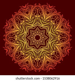 Round Mandala. For Coloring Book, Greeting Card, Invitation, Tattoo. Anti-Stress Therapy Pattern. Vector Illustration. 