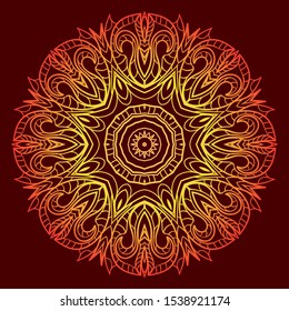 Round Mandala. For Coloring Book, Greeting Card, Invitation, Tattoo. Anti-Stress Therapy Pattern. Vector Illustration. 