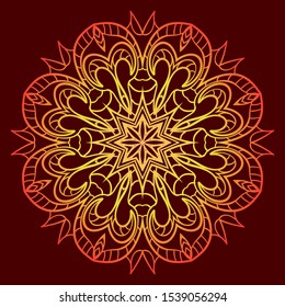 Round Mandala. For Coloring Book, Greeting Card, Invitation, Tattoo. Anti-Stress Therapy Pattern. Vector Illustration. 