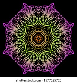 Round Mandala. For Coloring Book, Greeting Card, Invitation, Tattoo. Anti-Stress Therapy Pattern. Vector Illustration. 