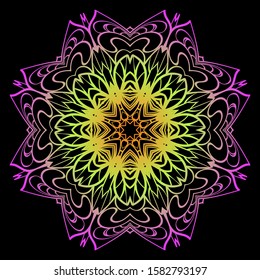 Round Mandala. For Coloring Book, Greeting Card, Invitation, Tattoo. Anti-Stress Therapy Pattern. Vector Illustration. 