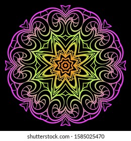 Round Mandala. For Coloring Book, Greeting Card, Invitation, Tattoo. Anti-Stress Therapy Pattern. Vector Illustration. 