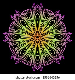 Round Mandala. For Coloring Book, Greeting Card, Invitation, Tattoo. Anti-Stress Therapy Pattern. Vector Illustration. 