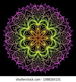 Round Mandala. For Coloring Book, Greeting Card, Invitation, Tattoo. Anti-Stress Therapy Pattern. Vector Illustration. 