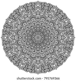 Round mandala. Coloring book page. Oriental pattern, vector illustration. Islam, Arabic, Indian, pakistan, chinese, mystic, ottoman motifs.