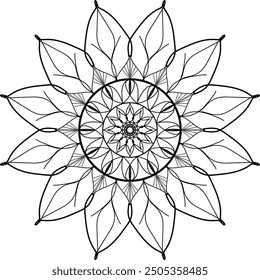 Round mandala for coloring on white background, Vector floral mandala relaxation patterns unique design with white background,Hand drawn pattern,concept meditation and relax