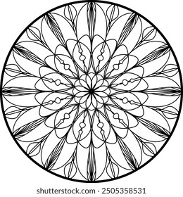 Round mandala for coloring on white background, Vector floral mandala relaxation patterns unique design with white background,Hand drawn pattern,concept meditation and relax