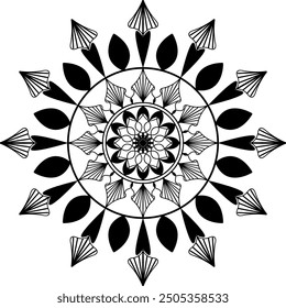 Round mandala for coloring on white background, Vector floral mandala relaxation patterns unique design with white background,Hand drawn pattern,concept meditation and relax