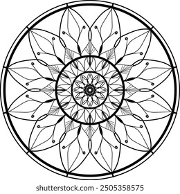Round mandala for coloring on white background, Vector floral mandala relaxation patterns unique design with white background,Hand drawn pattern,concept meditation and relax