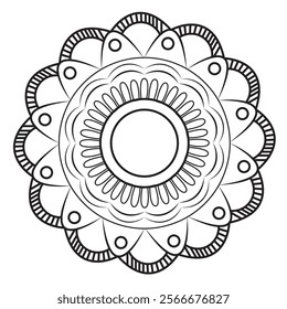 Round mandala for coloring on white background
