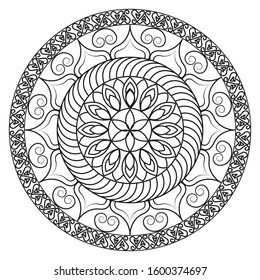Round mandala design black and white 
