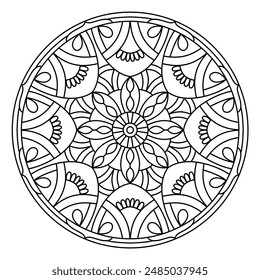 round mandala design for coloring book, tattoo and henna design, creative mandala art for adults and kids coloring book
