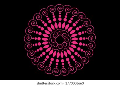 Round Mandala Design on Black Background