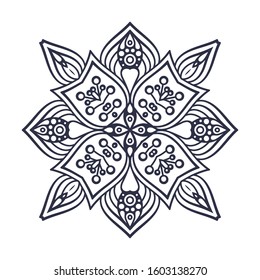Round mandala drawn with black lines