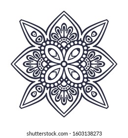 Round mandala drawn with black lines