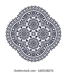 Round mandala drawn with black lines