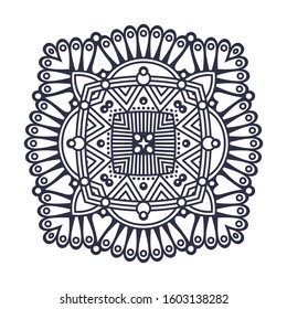 Round mandala drawn with black lines