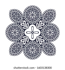 Round mandala drawn with black lines