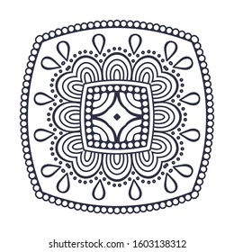 Round mandala drawn with black lines