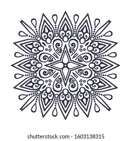 Round mandala drawn with black lines