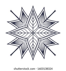 Round mandala drawn with black lines
